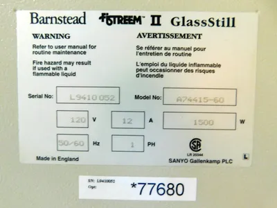 USED BARNSTEAD FISTREEM II STILL A74415-60