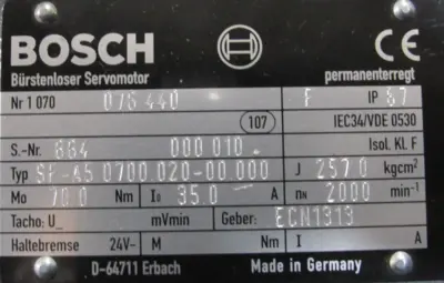 REFURBISHED BOSCH 1070076440 SERVO MOTOR SF-A5.0700-020-00.000