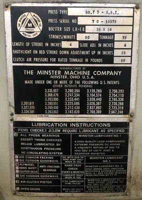 USED 1970 MINSTER MINSTER 7 PRESS