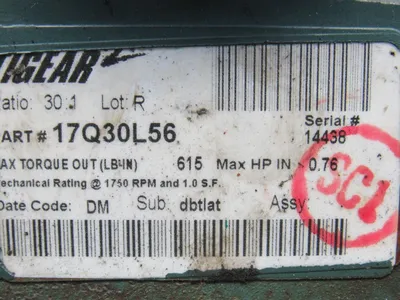 Dodge 1/3 HP 17Q30L56 30:1 Ratio 58RPM LH Output 208-230/460V Gear Motor Reducer