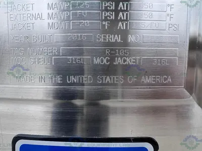 USED FELDMEIER 400 LITER STAINLESS STEEL JACKETED REACTOR 100 PSI/FV W/ 3 HP MOTOR