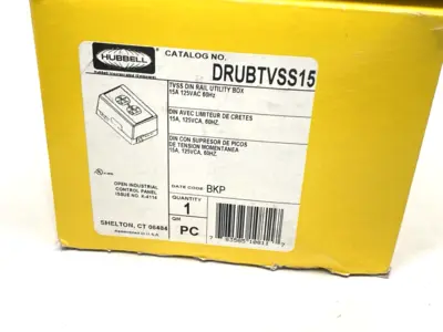 New | in-Stock Hubbell DIN Rail Utility Box, Complete Unit, TVSS, 15A 125VAC 60HzTVSS Electrical Boxes Michigan US | Maverick Industrial Sales #1392399