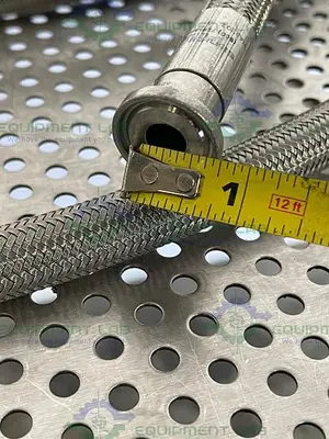 USED 20 FT STAINLESS STEEL HOSE W/ 1/2" SANITARY FITTING TO 1" SANITARY FITTING