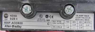 ALLEN BRADLEY 509-AOD STARTER SIZE 0 SER. 1 509AOD (NEW SURPLUS)