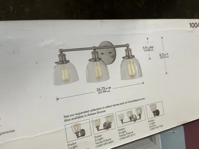 Lot of Home Decorators Collection Evelyn Vanity Light Fixtures, Brushed Nickel Finish with Clear Gla...