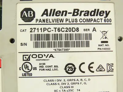 Allen Bradley 2711PC-T6C20D8 HMI PanelView Plus 600 6" Operator Touch Panel
