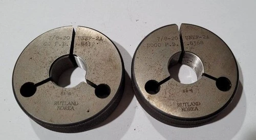 Set of 7/8-20 UNEF-2A GO & NO GO Set Thread Ring Gage P.D. .8412 & .8368 Gages