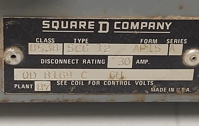 🔥 SQUARE D SIZE 1 COMBINATION MOTOR STARTER 30 AMP 600V 220V COIL NEMA SIZE 1