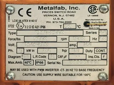 USED METALFAB, INC. CD18-5380