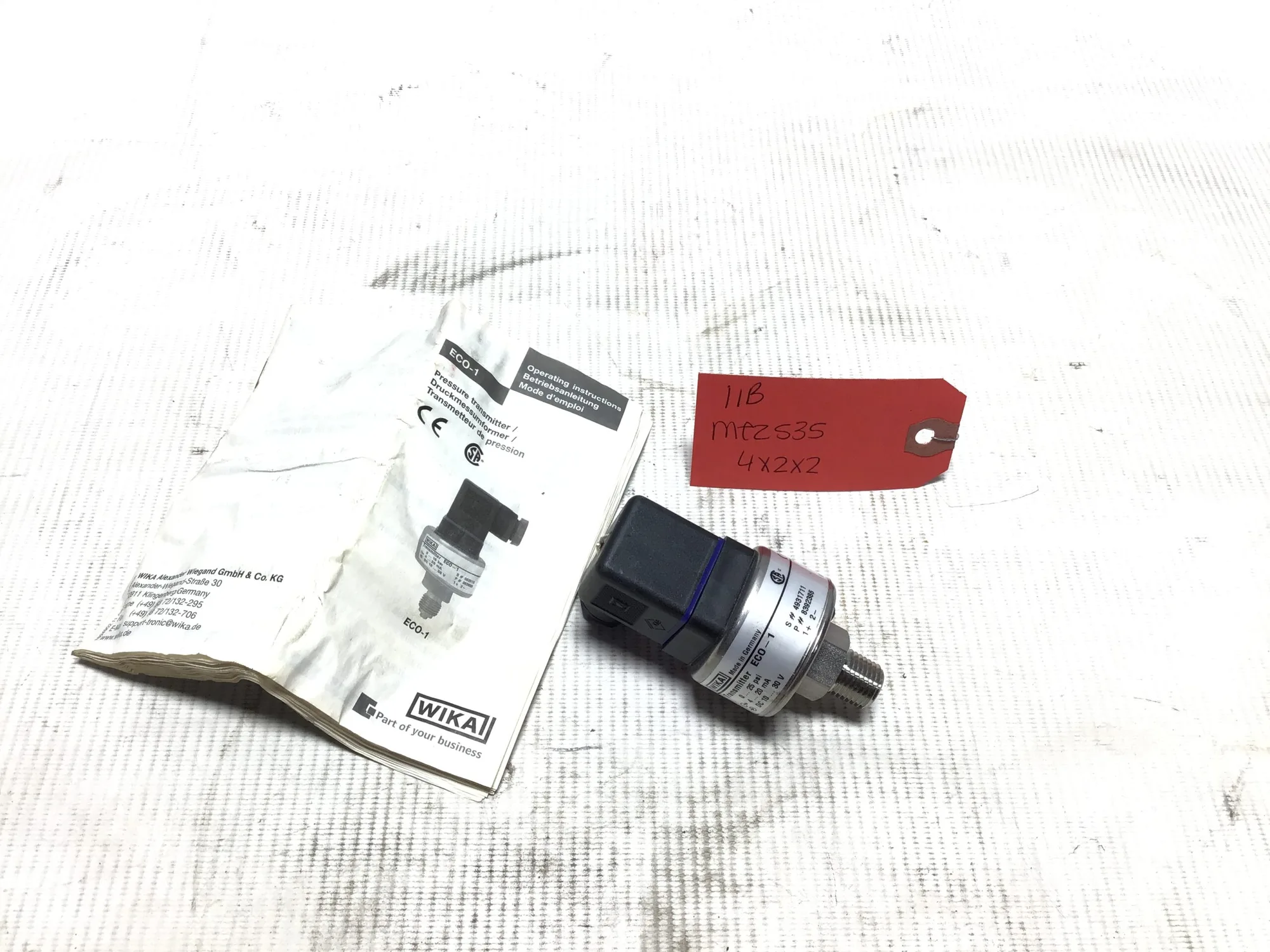 Wika Transmitter ECO-1 PSI 0-25  mA 4-20 VDC 10/30 S#4931711 P#8392386