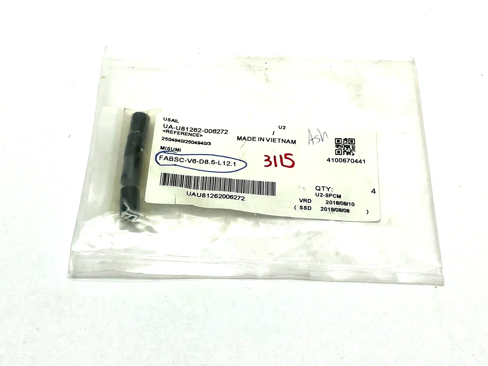 FABSC-V6-D8.5-L12.1 | MiSUMi  Standard and Precision Spacer LOT OF 4 - New