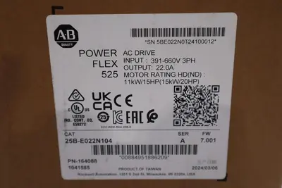Allen Bradley 25B-E022N104 POWERFLEX 525 600 VAC 3 PHASE 22 AMP 20 HP - STK GF17