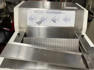 Used Oliver Used Oliver 732-N Legacy Countertop Front Load Bread Slicer with Stand 120V Bread Slicers Illinois US | Falcon Restaurant Supply #1376037