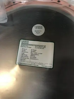 Zr Target 99.500% purity, dia 13.505''x.250''