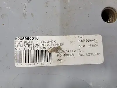 Nut Plate 205960016, 5 Ton Jack, OEM Stetson Ross Planer