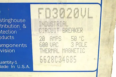 NEW WESTINGHOUSE FD3020VL CIRCUIT BREAKER