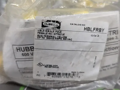 Lot of 5 Hubbell HBLFRBY Yellow Single Pole Female Receptacles 300/400A 600V New