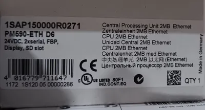 ABB 1SAP150000R0271 Central Processing Unit PM590-ETH D6 New NIB