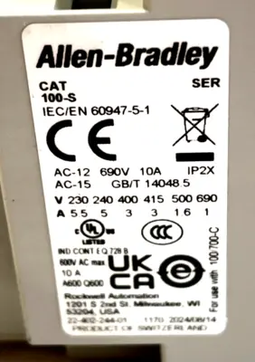 ALLEN BRADLEY 100-C55D10 PROCESSOR MODULE 100C55D10 SER. A NEW, SURPLUS