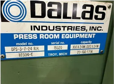 USED DALLAS DRFE-424; DPS-3-7-24RH; DJR-20,000#X24; LC-20000X24