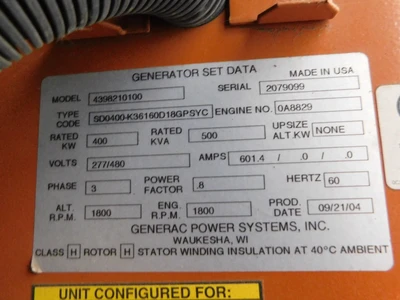 Used Generac SD0400 Generators Ohio US | Equipment Recovery Corp. #1331185