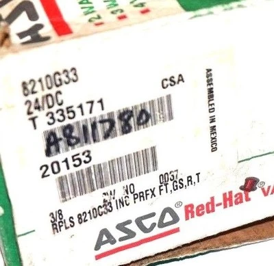 NEW ASCO RED HAT 8210G33 2-WAY SOLENOID VALVE 3/8" 24/DC