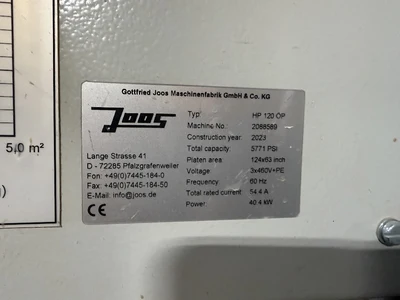 Used 2023 JOOS HP 120 OP Hot Press New Jersey US | MachineryMax #1477440