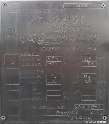 Used VENDOME COPPER & BRASS _UNKNOWN_ Autoclaves, Reactors & Kettles Illinois US | Aaron Equipment #1512842
