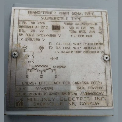 Moloney Knan 50 kVA Submersible Transformer