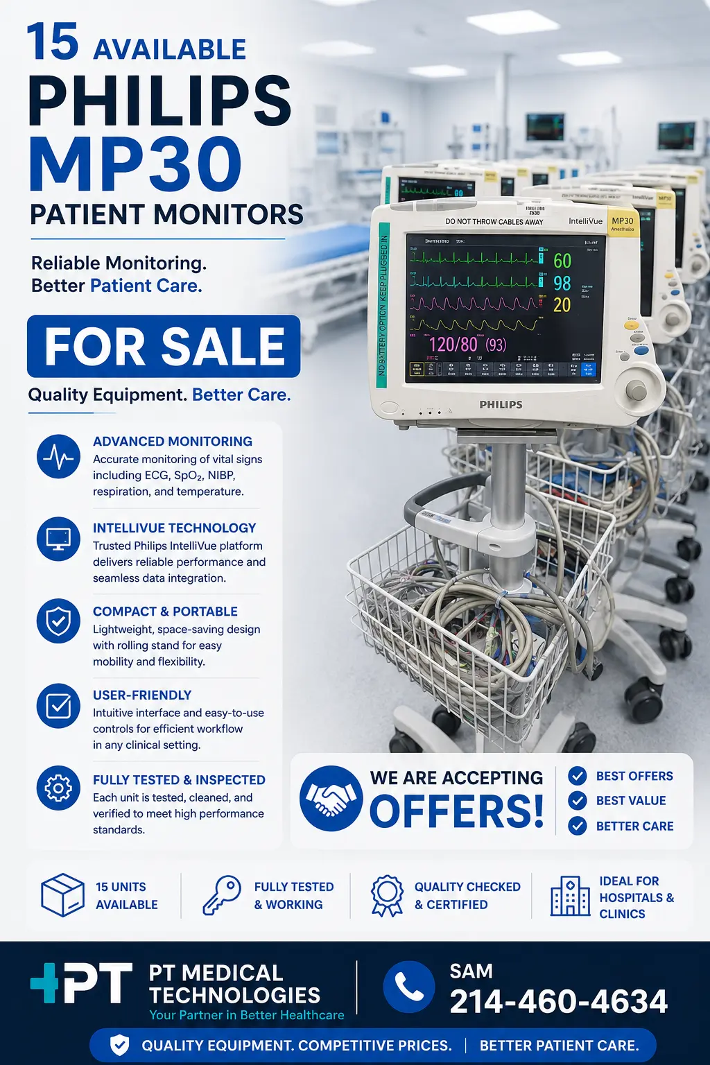 Used Philips Philips MP30 With Module and stands Patient Monitors Texas US | PT Medical Technologies #1458856