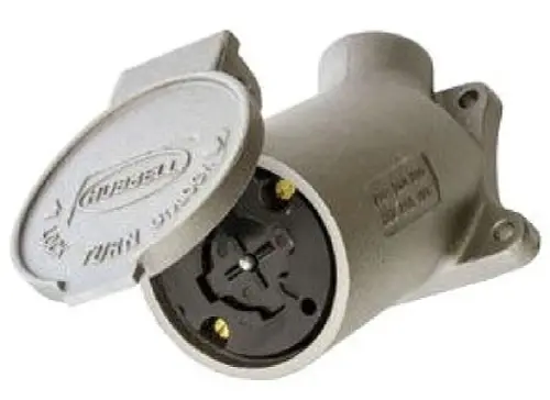 Hubbell HBL21420 Power Entry Connector, 30A 600VAC, 20A 250VDC, Aluminium Body [New]