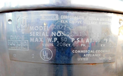 USED GROEN ELECTRIC KETTLE TDB/7-20
