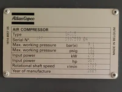 USED 2009 ATLAS COPCO GA315