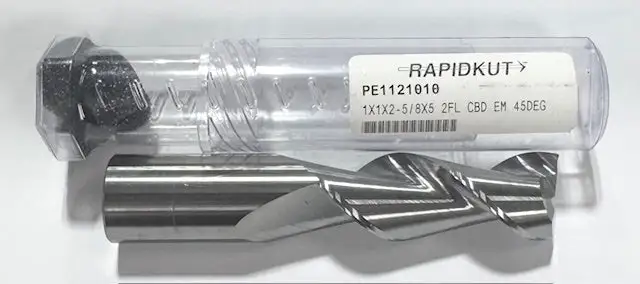 RapidKut 1" Carbide End Mill 2 Flute 45 Deg Helix 5" Overall USA Made