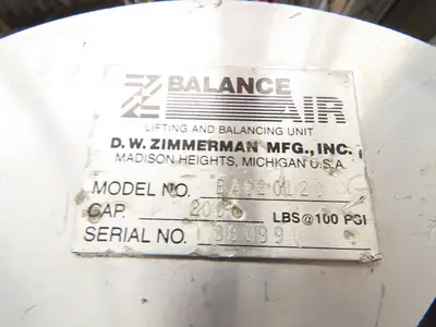 Ingersoll Zimmerman BA020120 Pneumatic Air Balancer 6' Travel 400Lb w/Load Block