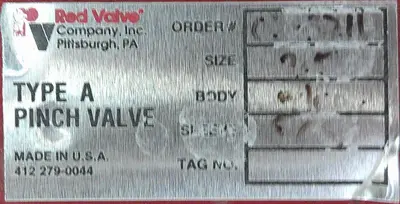 SPC9312  Valve 2.5" Red Valve pinch valve, model Type A, pneumatic operator, rubber contact parts