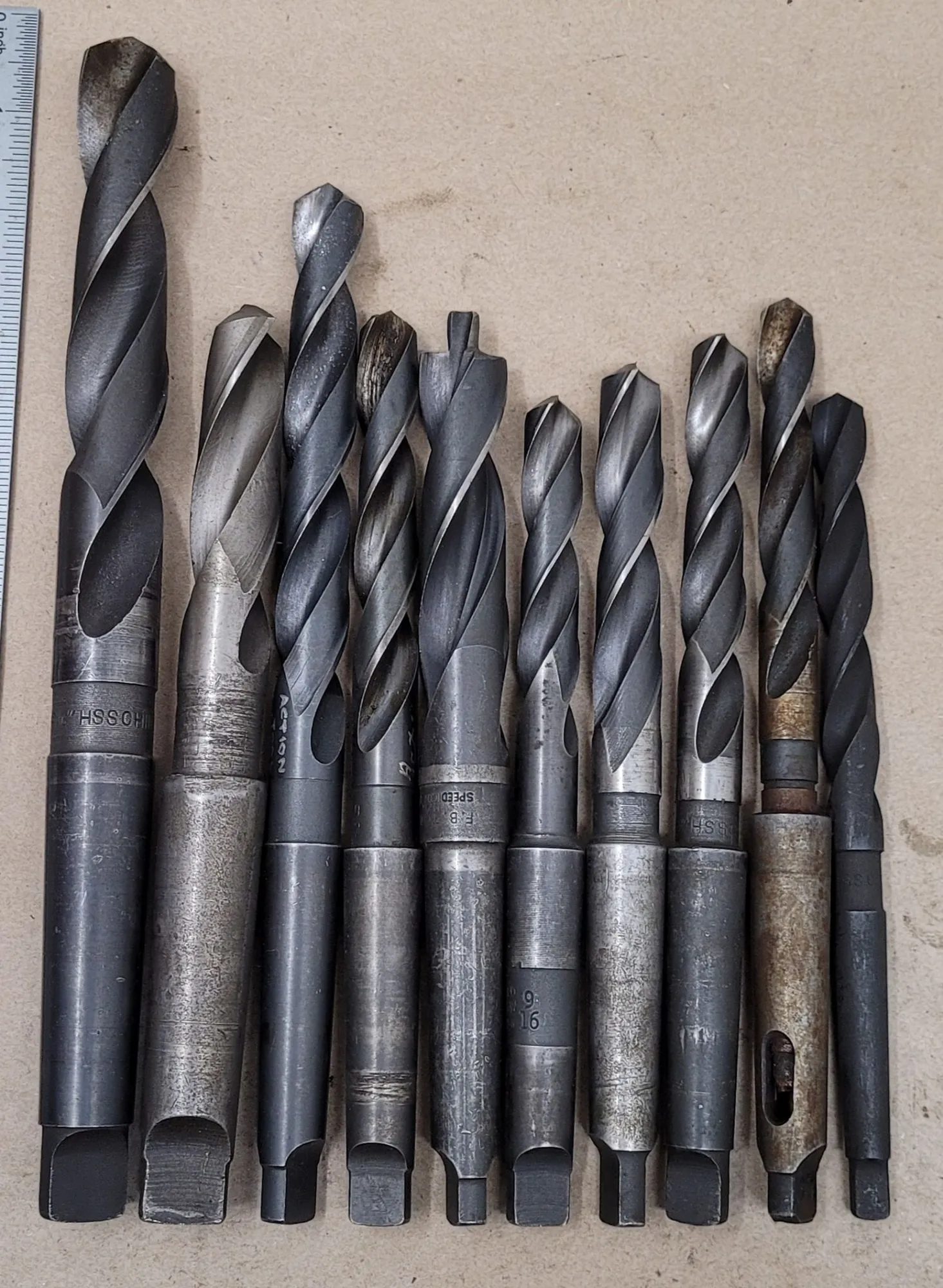 HSS Twist Drills – Tapered Shank – Set of 10– Various Sizes