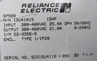 USED RELIANCE ELECTRIC 1SU41015 SP500 AC DRIVE 15HP 460V