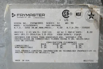 USED 2021 Frymaster SCFD260GNTS