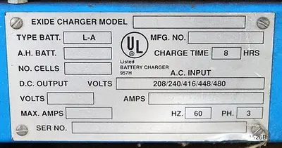 USED EXIDE D3L-24-8501, TYPE LA 48 VOLT DEPTHCHARGER BATTERY CHARGER