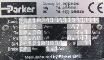 USED PARKER MBA1054504519S5M644 SERVO MOTOR