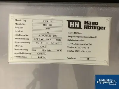 USED Harro Hofliger Harro Hofliger Capsule Checkweigher, Type KWS 12-S