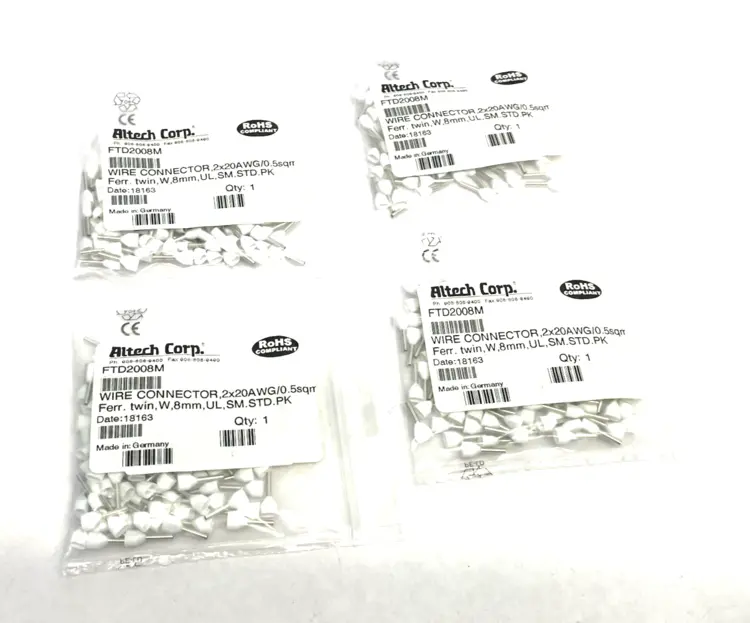 New | in-Stock Altech Insulated Crimp Ferrule 2x20AWG/0.5sqmm 100-PACK, LOT OF 4 Electrical Fittings Michigan US | Maverick Industrial Sales #1390873