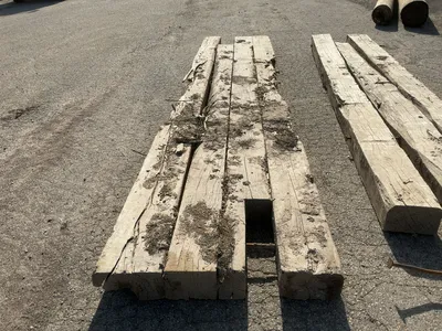 (2) Used Wood Crane Mats, approx. 18’ long, 40” and 47” widths, approx. 8” thick, showing wear
