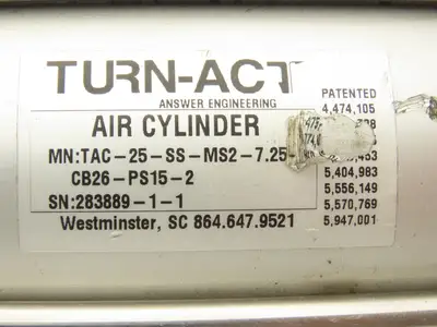 Turn Act TAC25SSMS27.25CB26PS152 Pneumatic Air Cylinder 2.5" Bore 7.25" Stroke