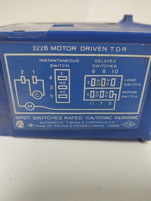 USED Automatic Timing & Controls Co. 322B Motor Driven Time Delay Relay