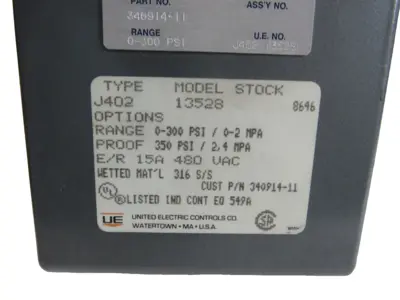 NEW UNITED ELECTRIC J402-13528 PRESSURE SWITCH J40213528