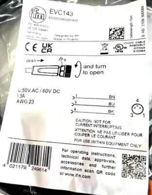 NEW IFM EFECTOR ADOGF030MSS0010H03-EVC143 FEMALE CORDSET LOT OF 8