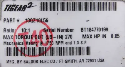 NEW BALDOR 13QZ10L56 GEAR REDUCER 10:1