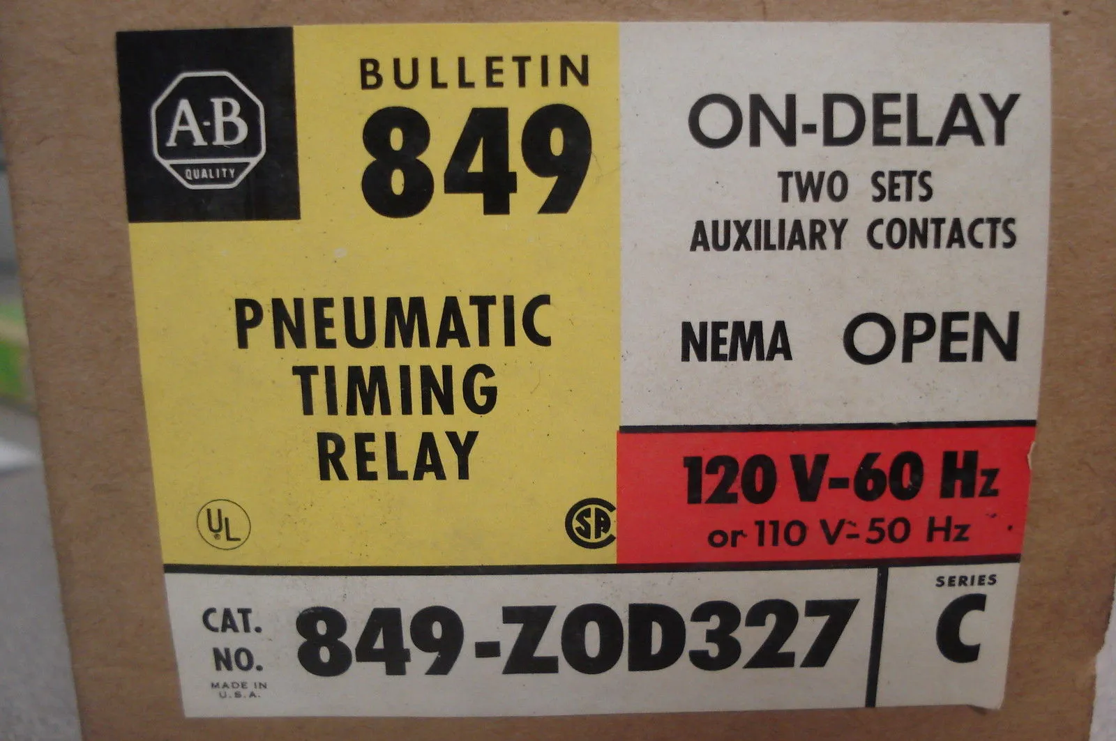 NEW ALLEN BRADLEY 849-Z0D327 PNEUMATIC TIMING RELAY